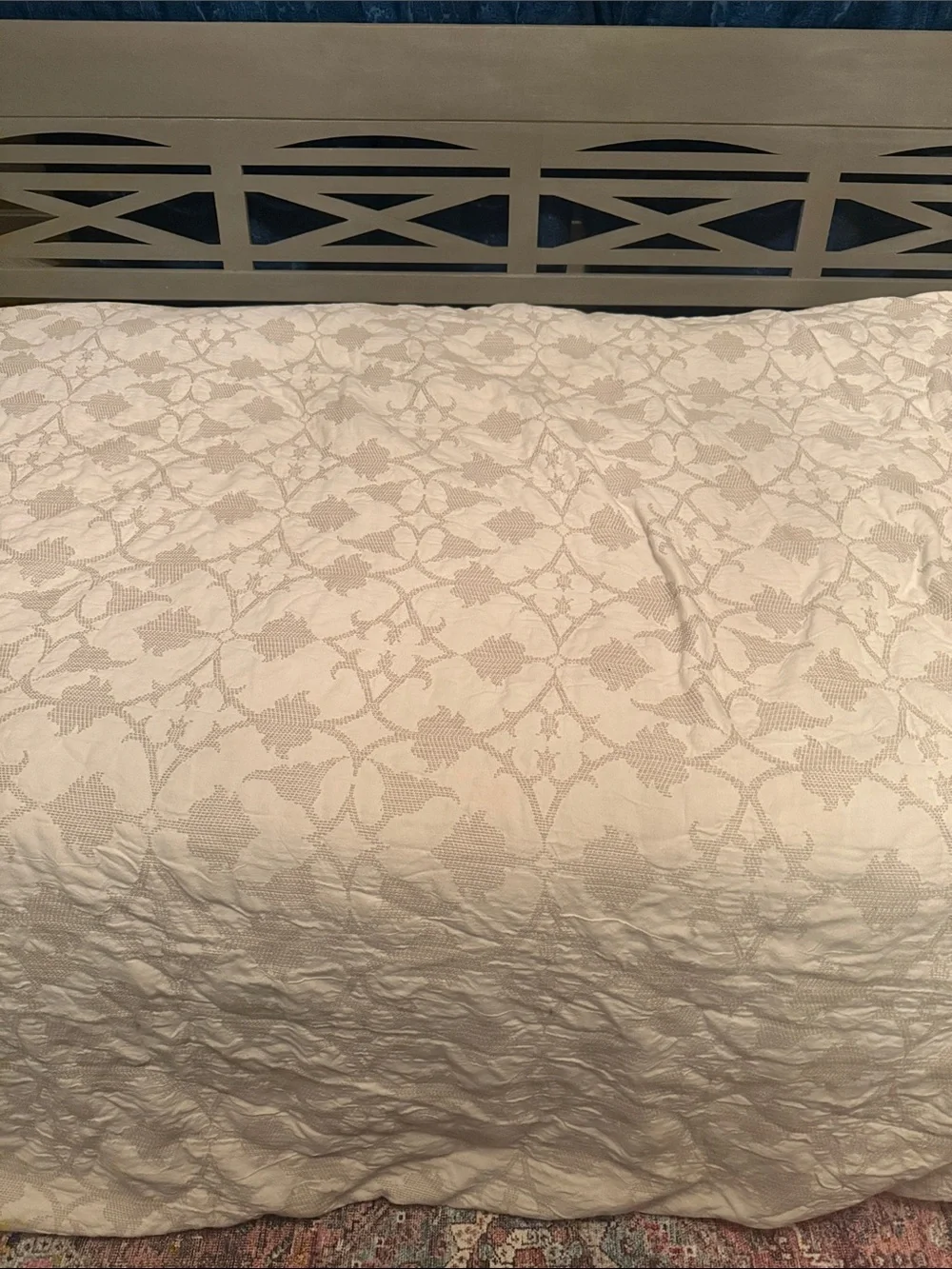 Pottery Barn Cream Cross-stitch Botanical Full Queen Cotton Blend Duvet Cover